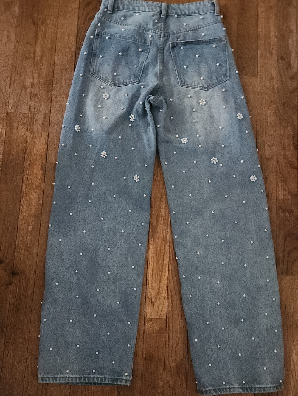 Fianna Barrel Leg Pearl Rhinestone Jeweled Studded Embellished Denim Jeans 27 - Picture 5 of 8